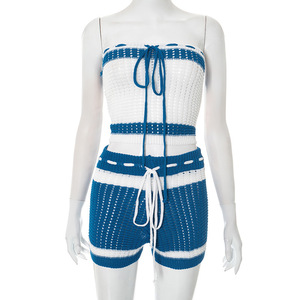 Completo Estivo 2026 Taglia USA, Set Due Pezzi da <span class=keywords><strong>Donna</strong></span> in Maglia all'Uncinetto, Abbigliamento da Spiaggia con Pantaloncini Carini - Product Image 4