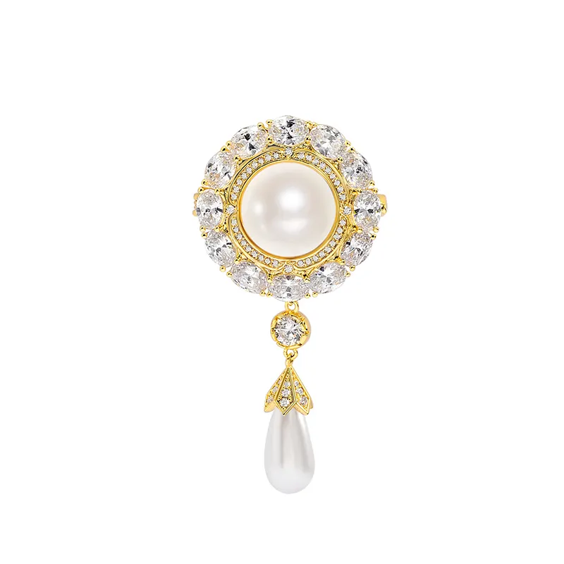 Round shape with Pendant brooches pins brooches with imitation pearl cc crystal brooch for women