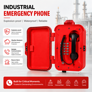 Caja <span class=keywords><strong>de</strong></span> Llamadas <span class=keywords><strong>de</strong></span> <span class=keywords><strong>Emergencia</strong></span> Roja Montada en la Pared con Baliza Intermitente para Planta Química y Campos Petroleros, Teléfono Industrial Impermeable IP67 - Product Image 1