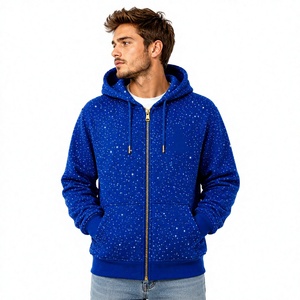 Sweat-shirt à capuche zippé pour homme, bleu, avec strass, style personnalisé, sweat-shirt à capuche entièrement zippé, streetwear décontracté pour l'hiver - Product Image 1