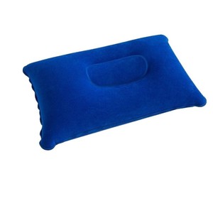 Almohada inflable flocada para viaje, 28x28x14cm, cuadrada, azul sólido, cojín para acampar al aire libre, para descanso portátil - Product Image 1