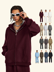 High Quality 345gsm Polyester Cotton Heavyweight Pullover Custom Logo Printing Blank Hoodies Blank Plain Men's <strong>Zip</strong> Hoodie - Product Image 4