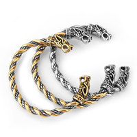 Bracelet Viking Double Tete Dragon Homme Acier Titane Nordique Vintage Ouvert Manchette Poli Bijoux Vente En Gros Mode Cadeau