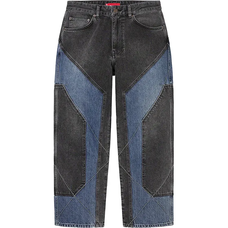 DiZNEW custom washed denim pants trousers sew plus size patchwork streets rock men's jeans