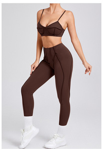 Ensembles de fitness pour femmes avec logo personnalisé vêtements 2 pièces ensembles de yoga tissus doux soutien-gorge à maintien élevé entraînement en plein air - Product Image 2