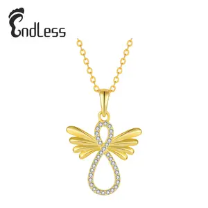 Jewelries Supplier Infinity Design Necklace Pendant With CZ Stones 925 Sterling Silver Angel Wings Pendants Necklace