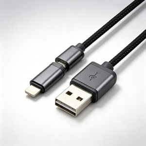 Cavo di Ricarica e Sincronizzazione Dati 2 in 1 <span class=keywords><strong>USB</strong></span> A a <span class=keywords><strong>Micro</strong></span> <span class=keywords><strong>USB</strong></span> e <span class=keywords><strong>iPhone</strong></span> 8 Pin, Intrecciato in Nylon, con Logo Personalizzato per Telefoni Cellulari - Product Image 2