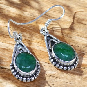 New Fashion 925 Sterling <b>Silver</b> Women Emerald Gemstone Earring Bulk Wholesale <b>Silver</b> Jewelry - Product Image 1