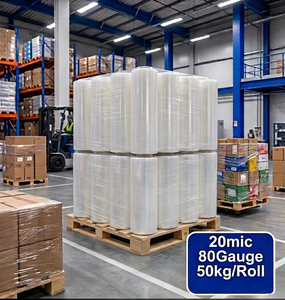 Película de Embalaje Sinyar, Película Estirable LLDPE de 20 Micras, Rollo Jumbo de 50 kg, 80 Gauge, Envoltura Transparente para Palés, Fabricante - Product Image 1