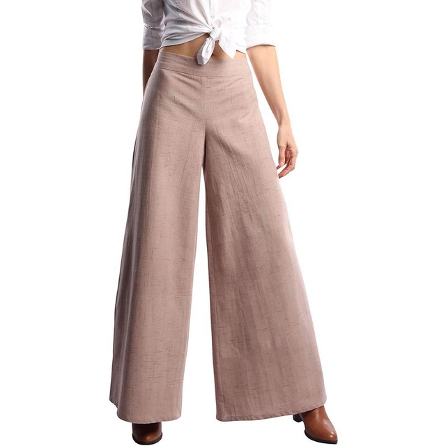 Women Fall Palazzo Wide Leg Pants Casual Organic Cotton Trousers