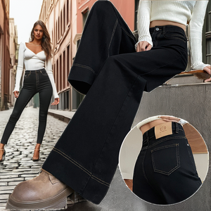 LUXE ENTERPRISES Jeans acampanados de mujer, corte ajustado, lavado claro, cintura alta, con cinturón envolvente deshilachado, hebilla de corazón, denim desgastado tejido, completo - Product Image 2