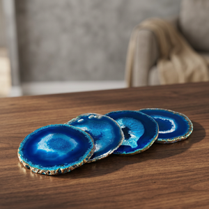 R.K.INTERNATIONAL Ensemble de sous-verres en agate résineux résistant à la chaleur, fabriqués à la main, de luxe |   Sous-verres décoratifs en résine époxy avec bord doré - Product Image 3