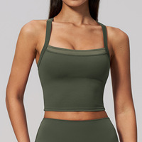 Grenzüberschreitendes Atmungsaktives Yoga-Tanktop mit Bare-Feel-Effekt, Zweiteiliges Set mit Kontrastfarben, Überkreuzter Rücken, Mittlerer Halt, Stylischer Sport-BH