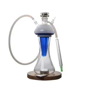 Grosir Set Hookah Kaca Jamur Bening Kaca Shisha Besar Chicha Narguile dengan Lampu LED