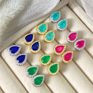 Boucles d'oreilles tendance personnalisées en usine, bijoux minimalistes fusionnels, pavées de zircons CZ, forme poire halo, pour femme, cadeau - Product Image 4