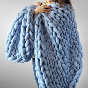 100% couverture en laine acrylique tissée à la main <span class=keywords><strong>grosse</strong></span> laine mérinos canapé jeter couverture au crochet Style à carreaux pour la décoration intérieure - Product Image 1