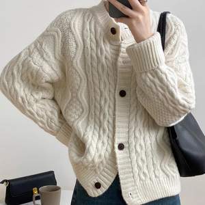 Hot Sale <strong>Ladies</strong> Twisted <strong>Cardigan</strong> Winter Thick Loose Knitted Jacket Coat Girls Buttons Open Front <strong>Crochet</strong> Sweater Short <strong>Cardigans</strong> - Product Image 1