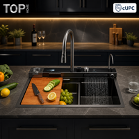 Évier de cuisine encastré à cuve unique en acier inoxydable 304 fait main TOPHOME avec robinet cascade intelligent certifié CUPC OEM/ODM