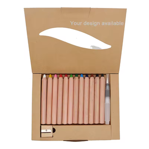 Boîte en papier d'artisanat emballée de <span class=keywords><strong>crayons</strong></span> de couleur boisés naturels 3 en 1 ensemble de <span class=keywords><strong>crayons</strong></span> aquarelle jumbo personnalisés avec taille-crayon et pinceau gratuits pour enfant - Product Image 1