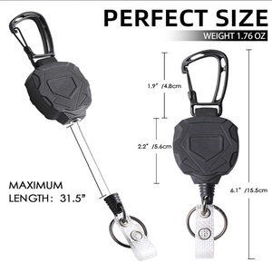 New cross-border black large shield easy-pull buckle heavy-duty badge scroll with back clip mesh <b>leather</b> <b>strip</b> camping keychain - Product Image 4