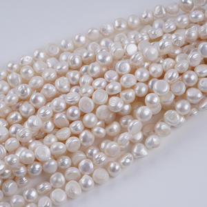 Perle d'eau douce naturelle blanche 8-9mm, forme légère bicolore, semi-finie, bande courte, accessoire de perlage DIY, trou horizontal, Wenchi - Product Image 4