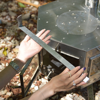 Réchaud portable hexagonal en bois et charbon de bois pour camping extérieur, en acier inoxydable, avec fenêtre et accessoires