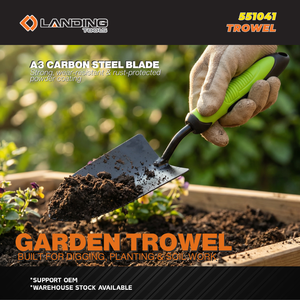 Truelle de jardin Landing 551041 en acier au carbone avec revêtement en poudre, poignée ergonomique souple, lame de 180 mm, largeur de 90 mm, noir/vert, acier inoxydable - Product Image 2