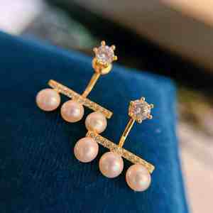 Queen's Balance oreille oreille clou 4-5MM naturel haute qualité perle d'eau douce Double porter boucles d'oreilles et bijoux - Product Image 2