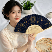 Éventail pliant personnalisé en bambou sculpté, motif céleste, en papier ou en tissu, accessoire pour mariage ou fête