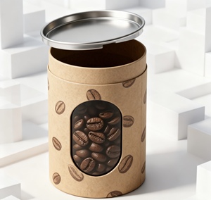 Tube en papier kraft avec valve, emballage cylindrique compatible pour grains de café, parfum personnalisé. - Product Image 4