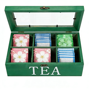 กล่องชาไม้ไผ่แบบมีหน้าต่างใส 9 ช่อง พร้อมตัวเลือกปรับแต่งสีได้หลากหลาย กล่องเก็บชา กล่องจัดระเบียบชา Teedose Teebox Theedoos - Product Image 4
