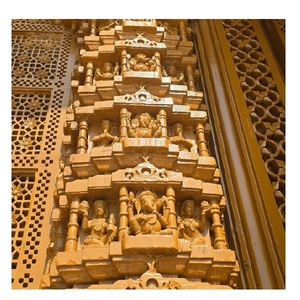 Panneau sculpté traditionnel pour temple hindou, motif Dev Murti Stambh, en grès de Jaisalmer de qualité supérieure, pour décoration murale de pilier, architecture sacrée - Product Image 1