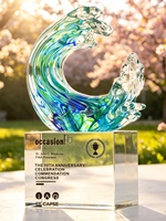 Trophée Thème Vagues Océaniques en Cristal Scintillant – Conception Gratuite pour la Reconnaissance des Employés d'Entreprise, les Récompenses de Lideraçage et les Réunions Annuelles