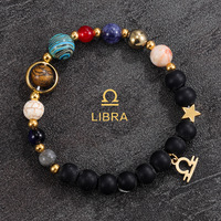 Pulsera con Signos del Zodiaco y Cuentas de Piedra Natural, los Ocho Planetas del Universo y el Espacio
