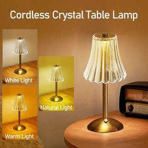 Lampe de table LED portable en cristal rechargeable - Contrôle tactile, 3 températures de couleur, lumière de nuit à intensité variable pour chevet, lecture - Product Image 4