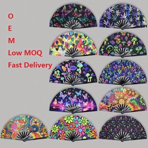 Large 33cm Painted Chinese Japanese Dance Music Festival Fan Gradient Reflective Folding Hand Rave <b>Bamboo</b> Basket Classic - Product Image 5