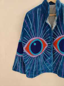 Handcrafted Suzani <b>Eye</b> Jacket Vintage Style Embroidered Boho Coat Artisan Statement Wear women's velvet jacket suzani jacket - Product Image 2