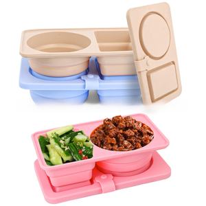 Caja de condimentos plegable de silicona con doble rejilla, caja de salsa, contenedor portátil para refrigerios, plegable para reducir el volumen y facilitar el viaje - Product Image 1