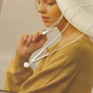 S925 Silver Ins Style Niche Design Necklace with Two Straight Wooden Sticks and Pearl Exquisite and <b>Simple</b>-Y02631 - Product Image 3