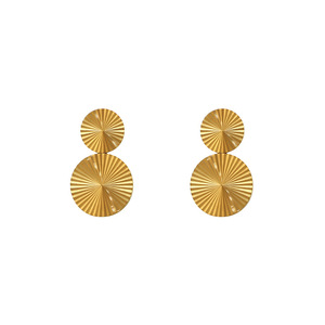Geometric Stud Earrings Gold Round Fan Pattern Stainless Steel Party Jewelry Women's Fashion - Product Image 5