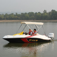 Mini Bateau de Pêche 4,6 m, Bateau Rapide Sportif Compact Coque en Fibre de Verre, Yacht de Pêche Abordable de 15 Pieds avec Moteur Hors-Bord, Bateau de Surf