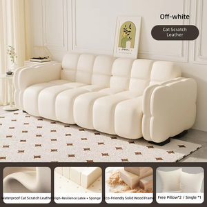 Canapé <span class=keywords><strong>en</strong></span> forme de nuage crème, <span class=keywords><strong>en</strong></span> <span class=keywords><strong>cuir</strong></span> anti-griffures pour chat, 3 places, <span class=keywords><strong>en</strong></span> tissu, mobilier moderne pour <span class=keywords><strong>salon</strong></span> et chambre - Product Image 2