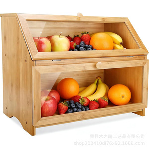 Caja de almacenamiento de pan de bambú Kinoharu de 2 niveles, organizador de alimentos de madera maciza para cocina, panadería, pan, frutas, verduras, multiusos - Product Image 5