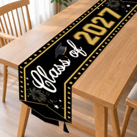 Chemin de table personnalisé pour la promotion 2027, chemin de table en polyester noir et or pour décorations de fête de remise des diplômes, 180 x 35 cm