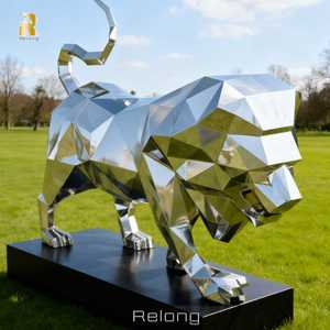 RELONG Modern yaşam boyutu soyut paslanmaz çelik geometrik aslan heykeli heykel açık Park bahçe çim için - Product Image 6