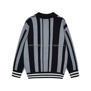 Pull à col polo à rayures verticales personnalisées à manches longues pour homme, tendance, de marque, sportif, décontracté, en tricot à revers - Product Image 2