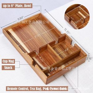 Plateau de canapé en bois massif, plateau de table basse multifonctionnel pour le salon, pour servir des collations avec des supports pour téléphone et télécommande - Product Image 2