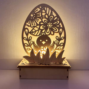 Cadeaux Lumineux Décoration de Pâques en Bois <span class=keywords><strong>Lapin</strong></span> Lapinette Poussin Fleur Ornement avec Lumières Décoration de Table de Pâques en Bois DIY - Product Image 2