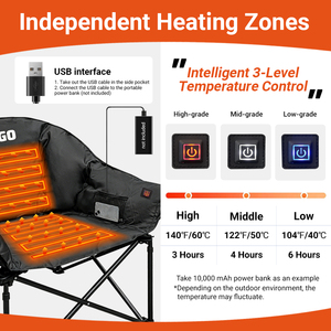 Silla de <span class=keywords><strong>Camping</strong></span> con Calefacción USB, Resistente, 286 lb, 3 Niveles de Temperatura, Acolchada, Plegable, para Exteriores - Product Image 2