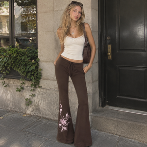Y2K Vintage Floral Print Loose Straight <b>Flared</b> Pants Hot Girl Autumn Winter Fashion Flattering <b>Low</b> <b>Waist</b> Casual Pants - Product Image 1